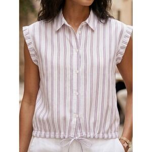 Louise Paris Women L White red Striped Blouse Sleeveless Ruffle Tie Hem Shirt